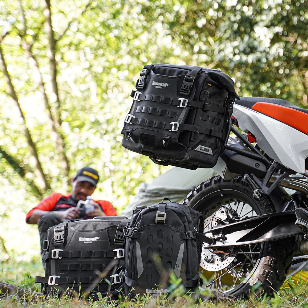 Rhinowalk Motorcycle Side Bag Mechanic Quick Release Waterproof 35L Big Capacity Anti-Theft With Lock Hole Molle Saddlebag