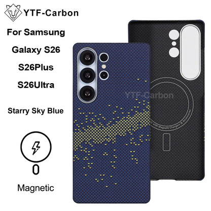 YTF For Samsung Galaxy S26 Ultra Aramid Fiber phone case for magnetic S26 plus Thin Luxury S26 cover protective Kevlar case