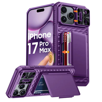 （Defective products, can be reordered）With Card Holder Sliding Camera Cover For 17 Pro Max Phone Case,PC+TPU Wallet Case