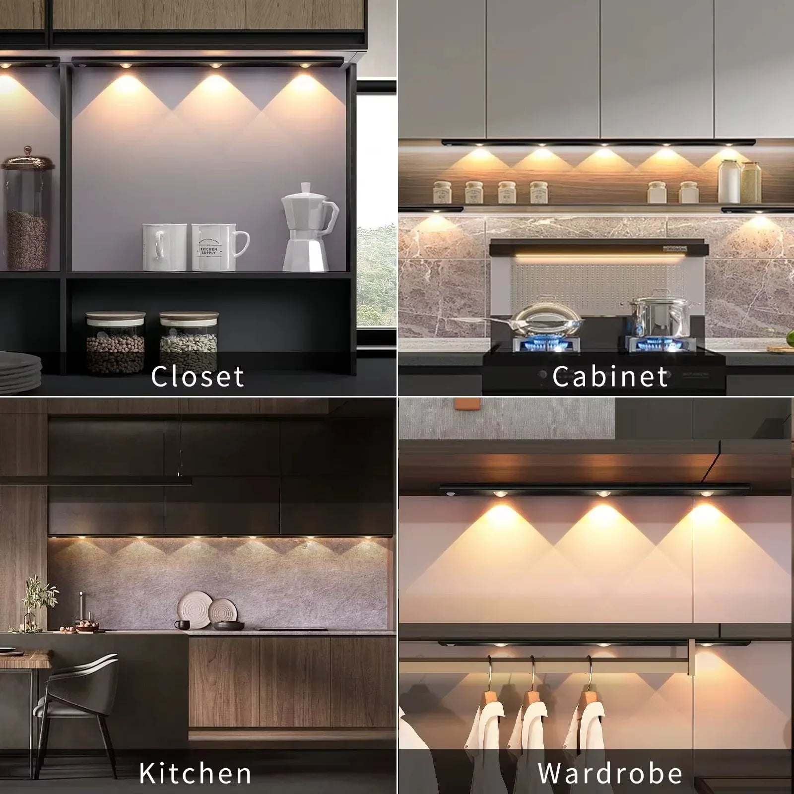 LED Ultra Thin Under Cabinet Lights Motion Sensor night light Wireless 3Color Dimmable For Kitchen Cabinet Bedroom Wardrobe Ligh - Urbizia