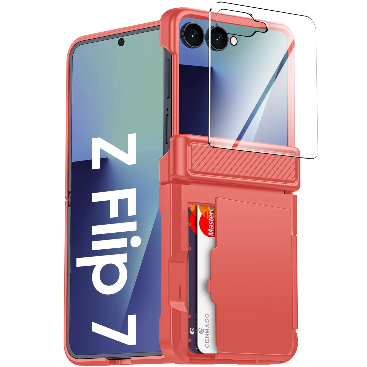 For Galaxy Z Flip 7 With Card Holder,RFID,HD Protector,Rugged Anti-Scratch Full Shockproof Phone Case For Halloween Gifts-Blue