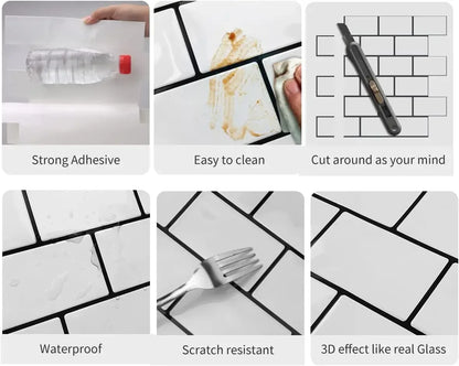Subway Wall Stickers Peel and Stick 3d Brick Vinyl Wallpaper Bathroom Kitchen Backsplash Wall Decals 10 Sheets - Urbizia