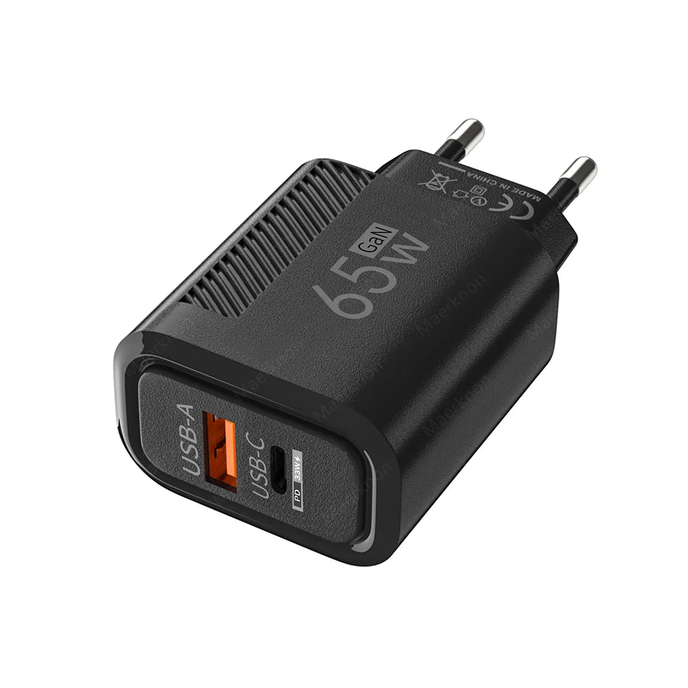 65W GaN USB C Fast Charger QC3.0 EU/US Plug Phone Charger Adapter For iPhone Samsung Xiaomi Quick Charging Type C Wall Charger