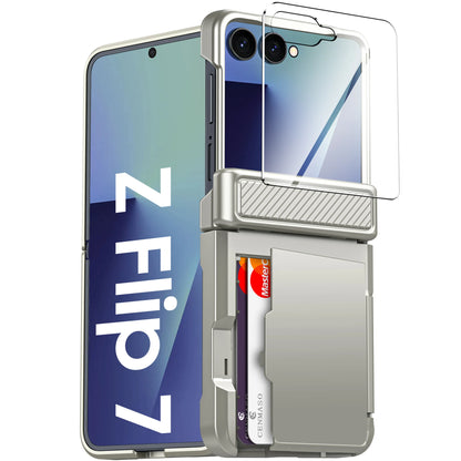 For Galaxy Z Flip 7 With Card Holder,RFID,HD Protector,Rugged Anti-Scratch Full Shockproof Phone Case For Halloween Gifts-Blue