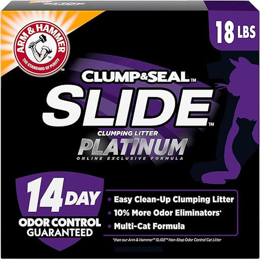 ARM & HAMMER Clump & Seal Slide Platinum Multi-Cat Clumping Litter – Easy Clean, Odor Control, 18 lbs - Urbizia