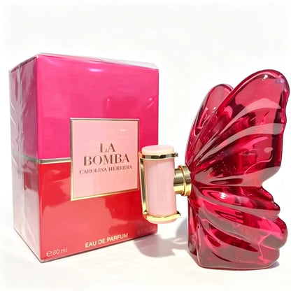 La a by Carolina Herrera Ladies Perfume Complete Hot Pink Two-Tone Gradient Gift Box Gloss Fuchsia Sculpted Butterfly Glass Vessel Pink Gold Trim Spray Top Lush Sweet Tropical Floral Fragrance Instagram Viral Birthday Travel