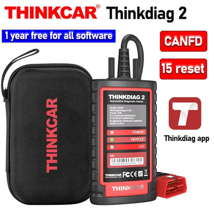 Thinkdiag2 All System Bidirectional OBD2 Diagnostic Scanner for iOS & Android, THINKCAR Bluetooth Scan Tool with CAN-FD Protocol, 15+ Reset Functions, ECU Code, Active Test, AutoVIN, 1 Year Update