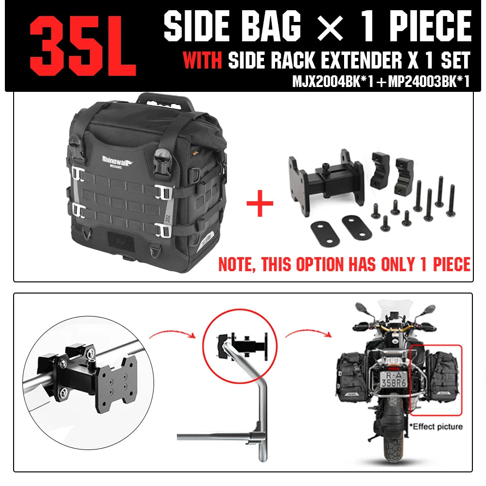 Rhinowalk Motorcycle Side Bag Mechanic Quick Release Waterproof 35L Big Capacity Anti-Theft With Lock Hole Molle Saddlebag