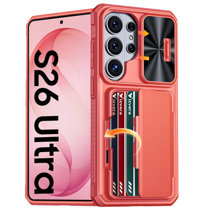for Galaxy S26 Ultra Case Wallet RFID,Cards Holder,Camera Cove,Full Body Rugged Shockproof Silicone Protective Phone Case-orange