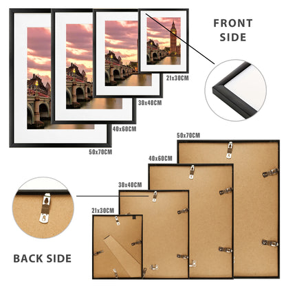3pcs Modern Black Aluminum Picture Frames Set 30x40cm 40x60cm 50x70cm With Mat For Wall Art Canvas Print Poster Display, Minimalist Gallery Wall Frame For Living Room Bedroom Office Home Decor, Lightweight Easy Mounting Photo