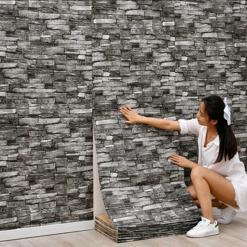 70cmx1m/2m/3m/5m/10m Wallpaper Brick 3D Wall Sticker Foam Self Adhesive DIY Living Room Decor Waterproof Paper - Urbizia