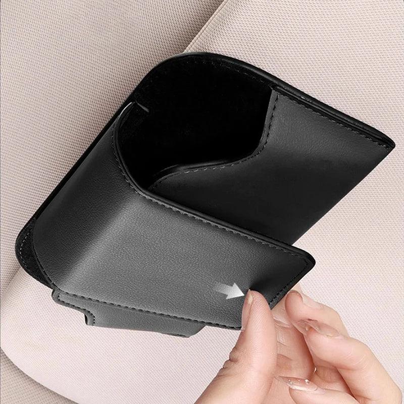 SEAMETAL Cowhide Sun Visor Glasses Holder Premium Leather Wear-Resistant Sunglasses Protective Box Auto Eyeglasses Storage Case - Urbizia