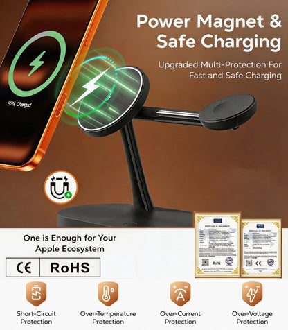 3 in 1 Magnetic Wireless Chargers Fast Charging Station For iPhone 12 13 14 15 16 For Apple Watch 10 9 8 7 6 5 Airpods Pro