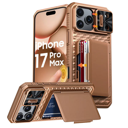 （Defective products, can be reordered）With Card Holder Sliding Camera Cover For 17 Pro Max Phone Case,PC+TPU Wallet Case