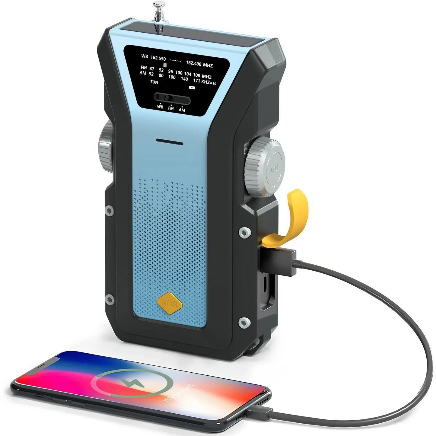 Weather Radio Emergency Multifunctional Radio FM AM WB Hand Crank Solar USB Charging 2000mAh Power Bank LED Flashlight Torch - Urbizia