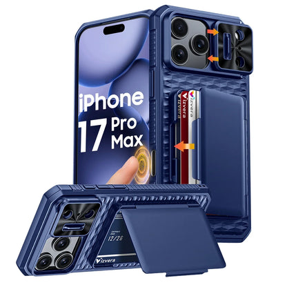 （Defective products, can be reordered）With Card Holder Sliding Camera Cover For 17 Pro Max Phone Case,PC+TPU Wallet Case
