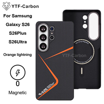 YTF For Samsung Galaxy S26 Ultra Aramid Fiber phone case for magnetic S26 plus Thin Luxury S26 cover protective Kevlar case