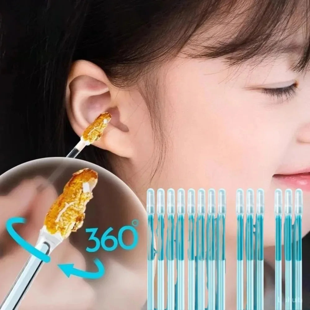 Adhesive ear wax remover swab with soft tip