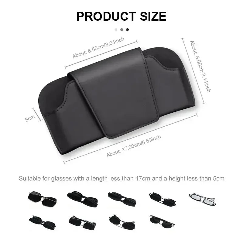 SEAMETAL Cowhide Sun Visor Glasses Holder Premium Leather Wear-Resistant Sunglasses Protective Box Auto Eyeglasses Storage Case - Urbizia