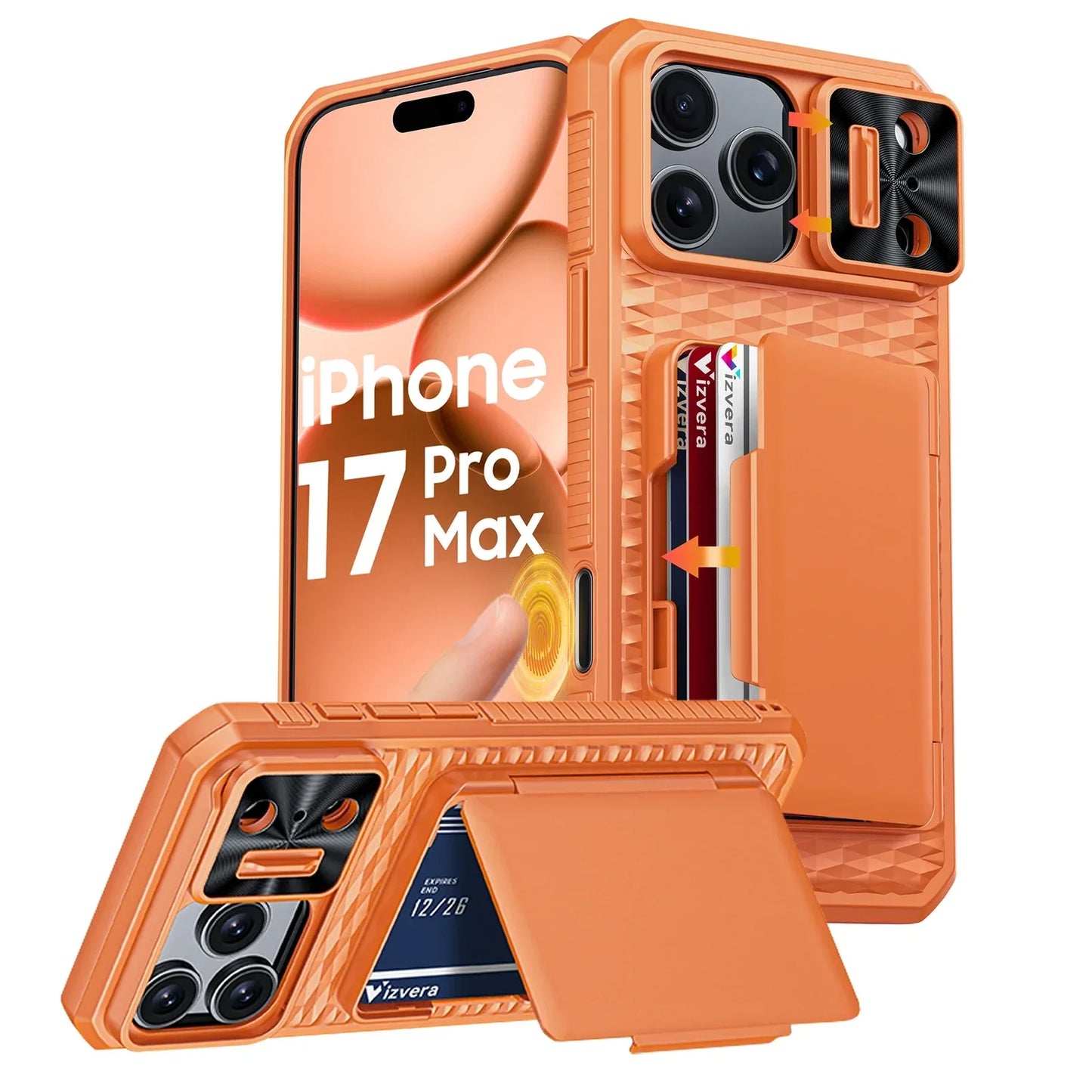 （Defective products, can be reordered）With Card Holder Sliding Camera Cover For 17 Pro Max Phone Case,PC+TPU Wallet Case