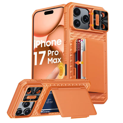 （Defective products, can be reordered）With Card Holder Sliding Camera Cover For 17 Pro Max Phone Case,PC+TPU Wallet Case