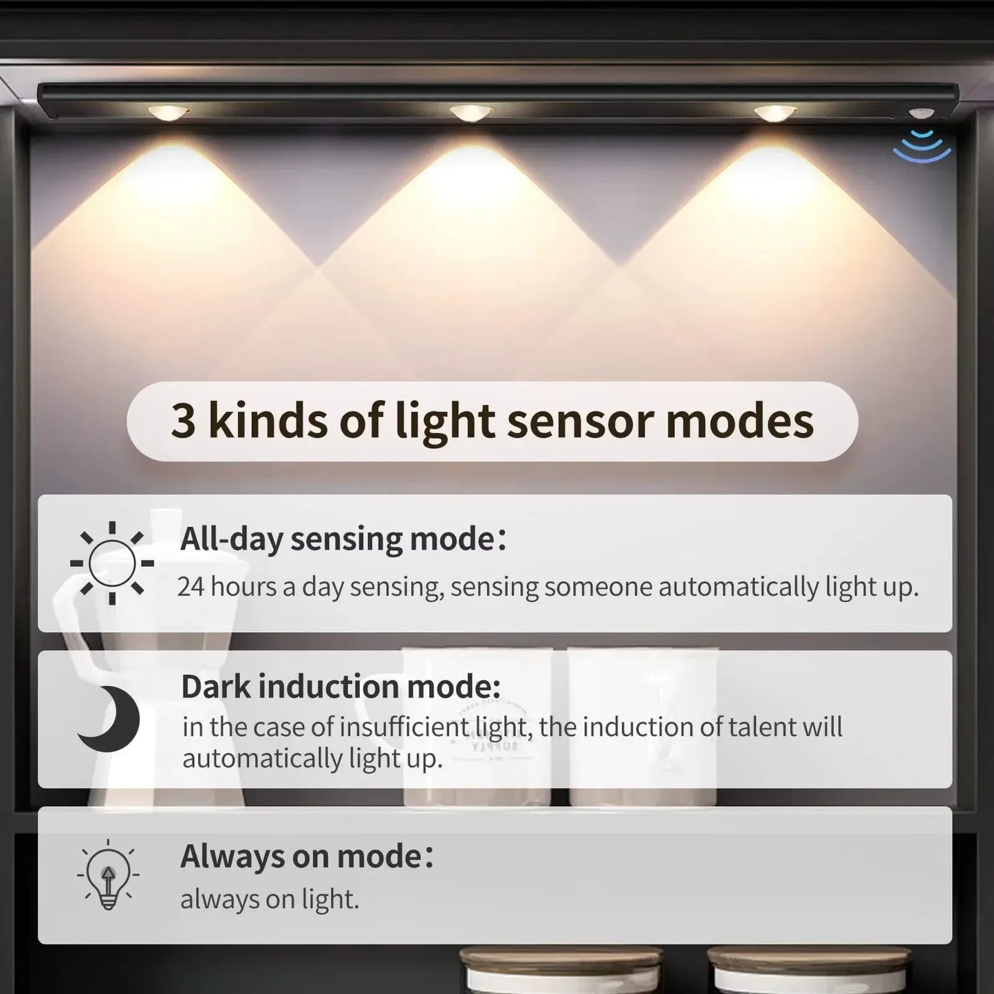 LED Ultra Thin Under Cabinet Lights Motion Sensor night light Wireless 3Color Dimmable For Kitchen Cabinet Bedroom Wardrobe Ligh - Urbizia