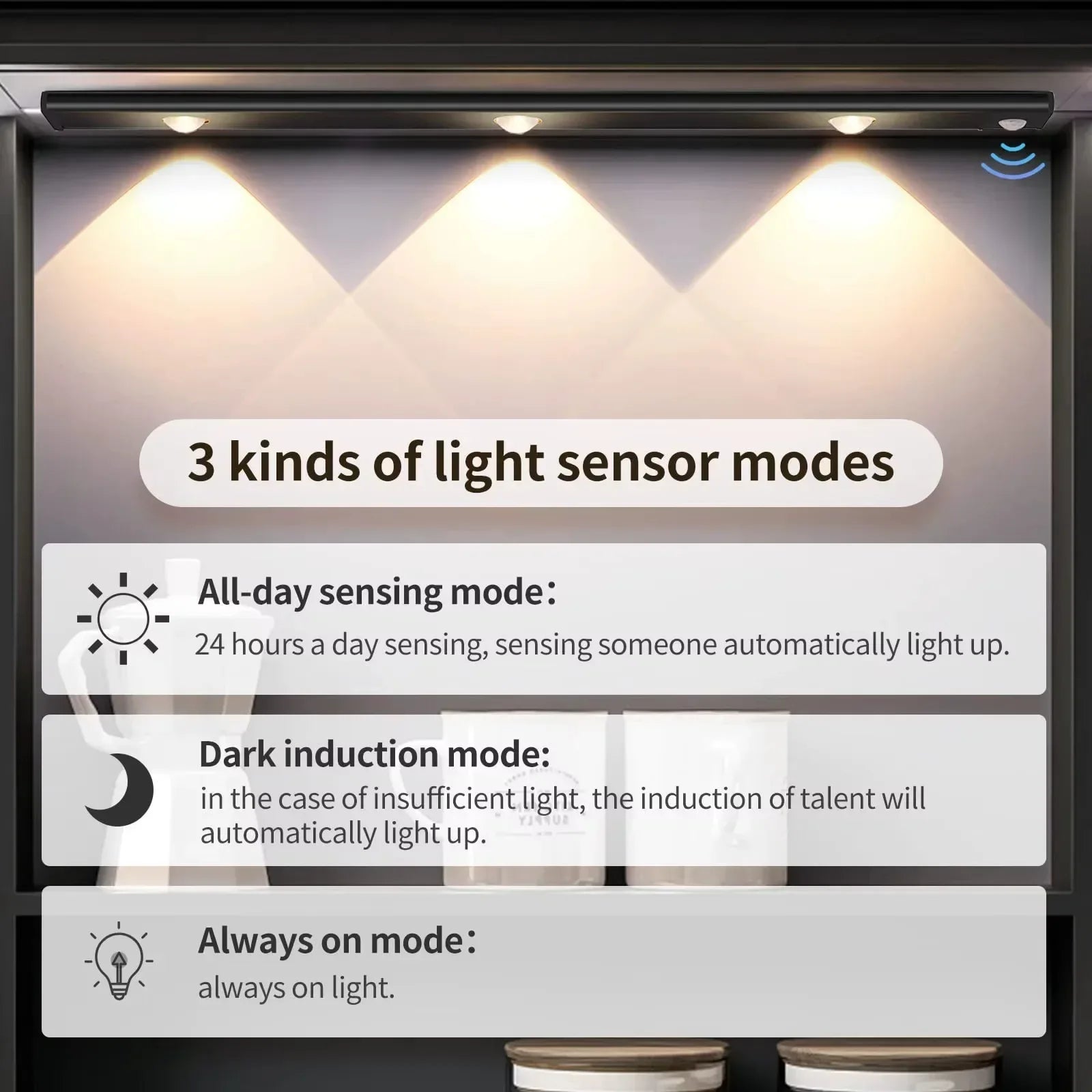 LED Ultra Thin Under Cabinet Lights Motion Sensor night light Wireless 3Color Dimmable For Kitchen Cabinet Bedroom Wardrobe Ligh - Urbizia