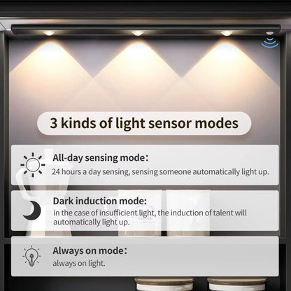LED Ultra Thin Under Cabinet Lights Motion Sensor night light Wireless 3Color Dimmable For Kitchen Cabinet Bedroom Wardrobe Ligh - Urbizia