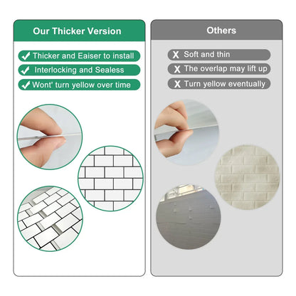 Subway Wall Stickers Peel and Stick 3d Brick Vinyl Wallpaper Bathroom Kitchen Backsplash Wall Decals 10 Sheets - Urbizia
