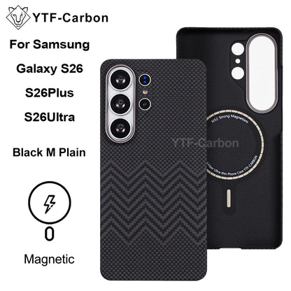 YTF For Samsung Galaxy S26 Ultra Aramid Fiber phone case for magnetic S26 plus Thin Luxury S26 cover protective Kevlar case