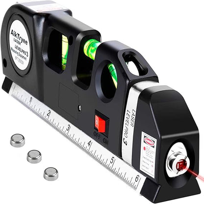 AikTryee Laser Level Tool – Cross Line, Vertical & Horizontal Leveler with Metric Ruler 8ft/2.5M - Urbizia