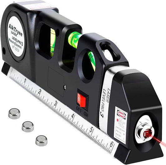 AikTryee Laser Level Tool – Cross Line, Vertical & Horizontal Leveler with Metric Ruler 8ft/2.5M - Urbizia