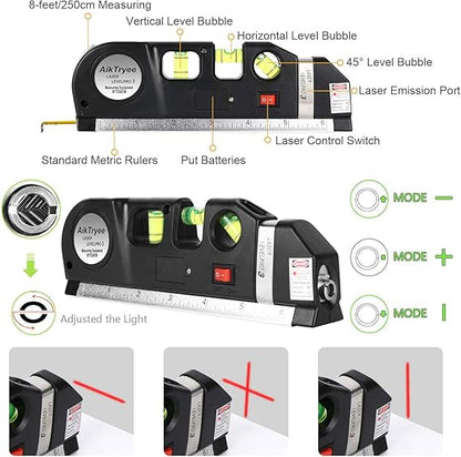 AikTryee Laser Level Tool – Cross Line, Vertical & Horizontal Leveler with Metric Ruler 8ft/2.5M - Urbizia
