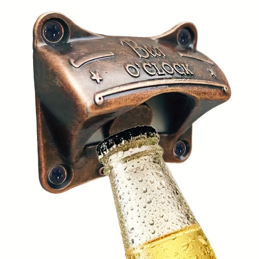 “Beer O’ Clock” Wall Mounted Bottle Opener – Retro Bar & BBQ Tool
