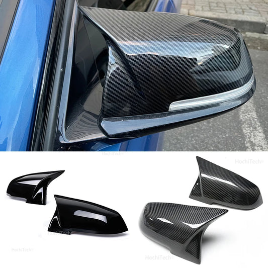 Carbon Fiber Rearview Mirror Cover Caps for BMW (2pcs, Black Pattern)