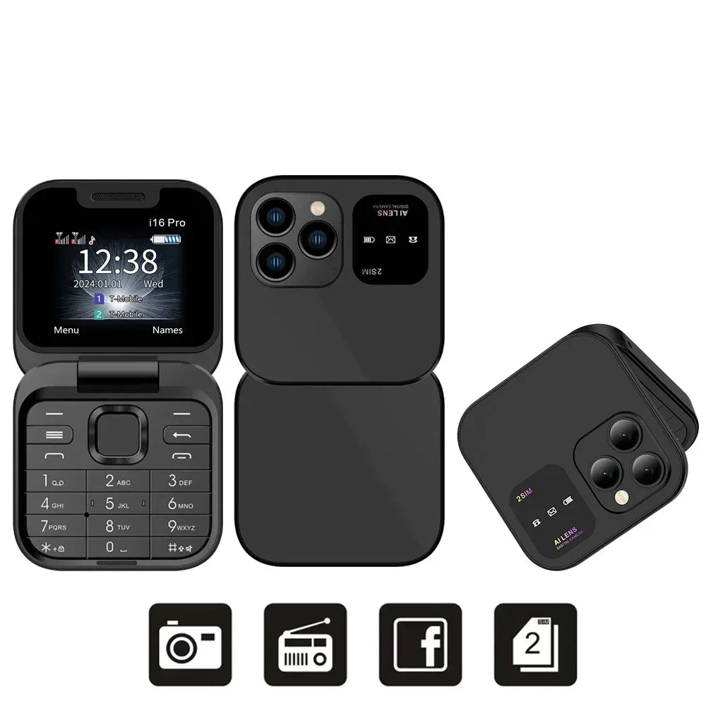Compact Flip Phone – Dual SIM, FM Radio & Torch