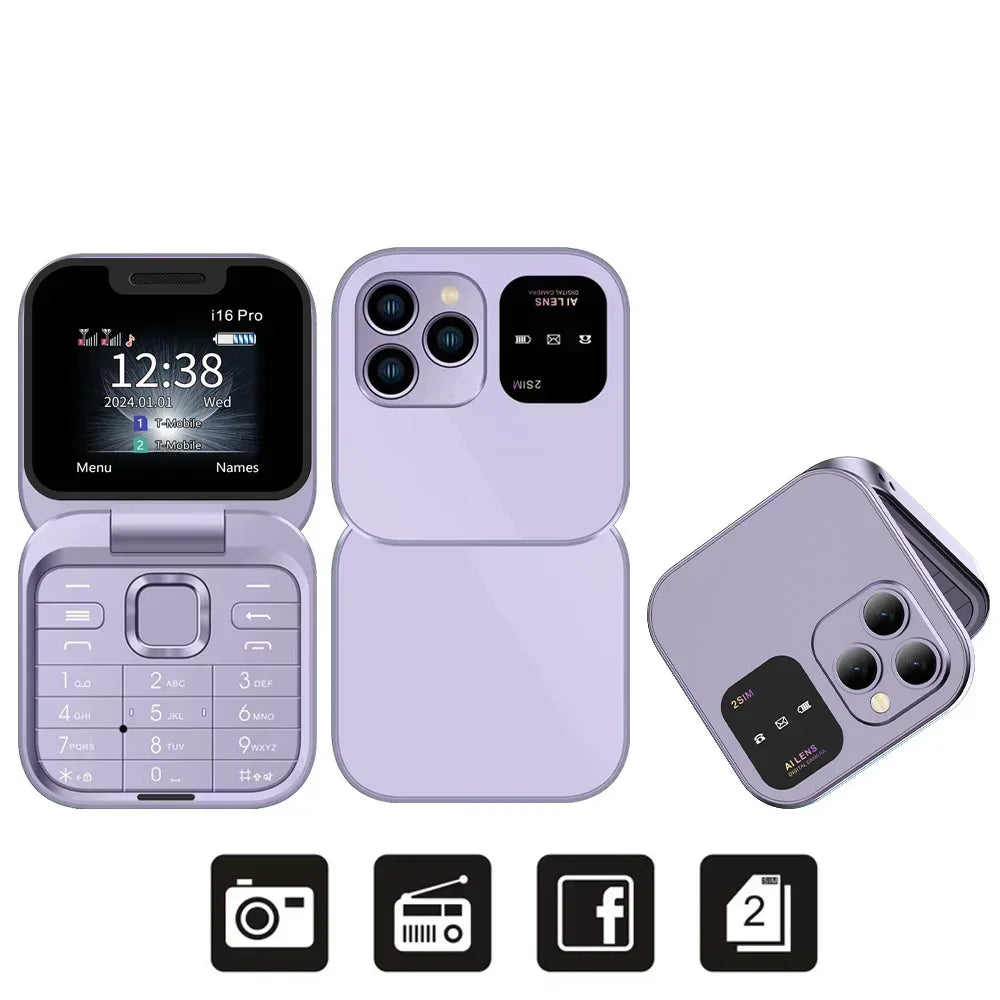 Compact Flip Phone – Dual SIM, FM Radio & Torch