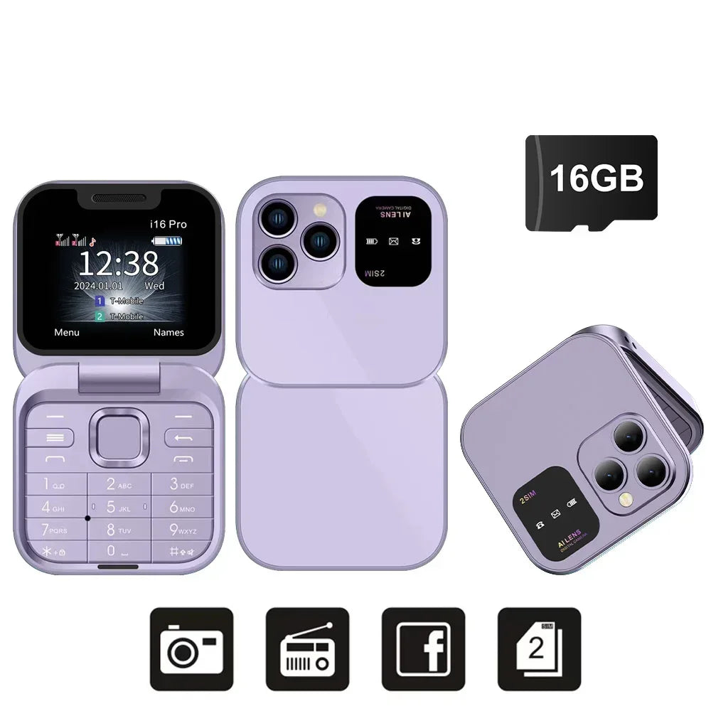 Compact Flip Phone – Dual SIM, FM Radio & Torch