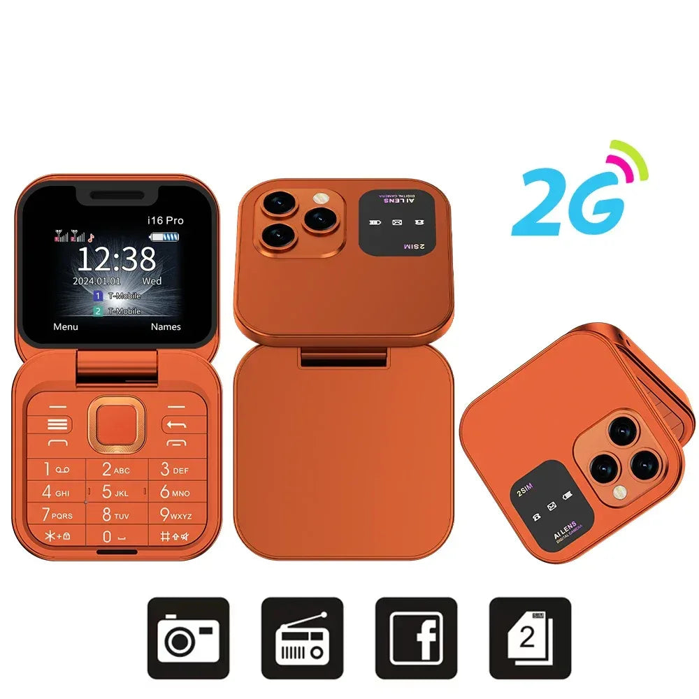Compact Flip Phone – Dual SIM, FM Radio & Torch