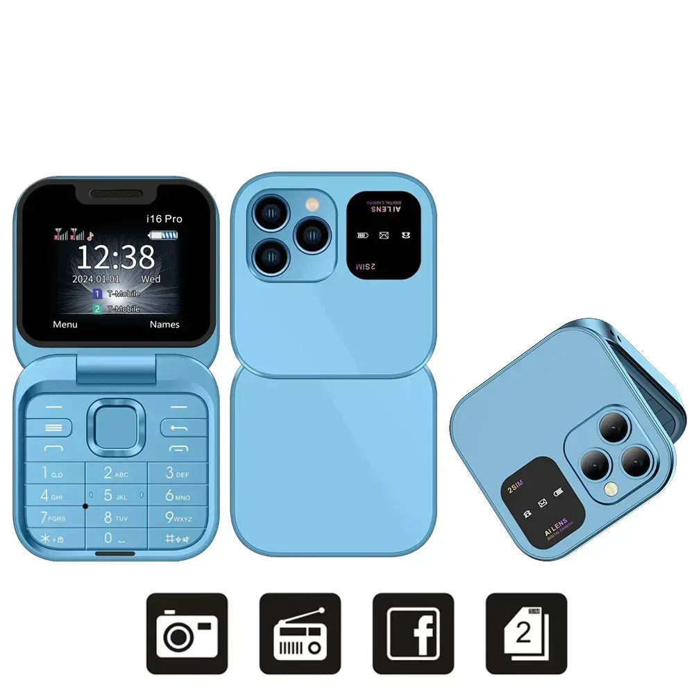 Compact Flip Phone – Dual SIM, FM Radio & Torch