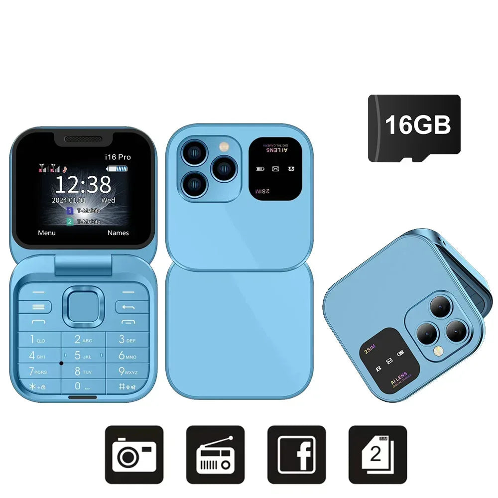 Compact Flip Phone – Dual SIM, FM Radio & Torch
