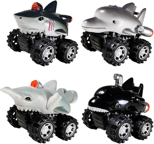 DINOBROS Shark Pull Back Cars – 4 Pack Ocean Animal Truck Toys for Kids - Urbizia