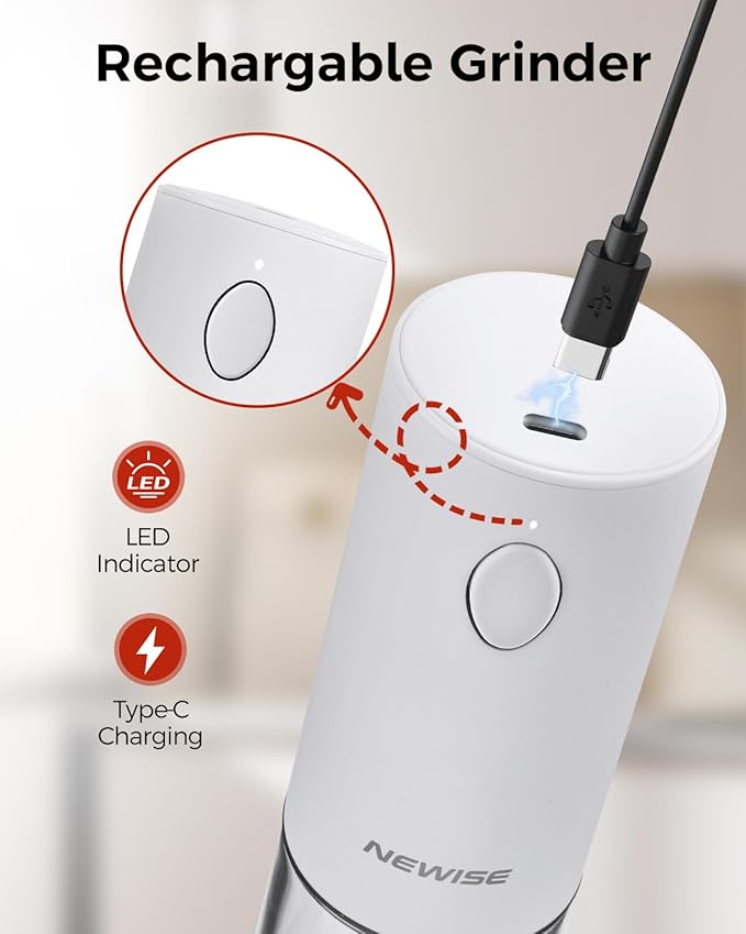 Electric Salt & Pepper Grinder Set – Rechargeable, Adjustable Coarseness, Stainless Steel with Light - Urbizia