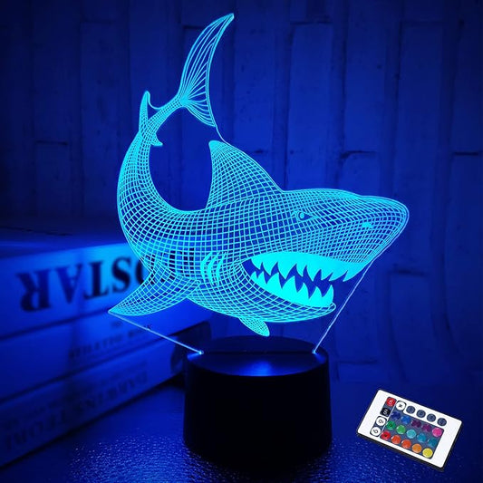 FULLOSUN Shark 3D Illusion Night Light – 16 Color LED Touch Lamp with Remote - Urbizia