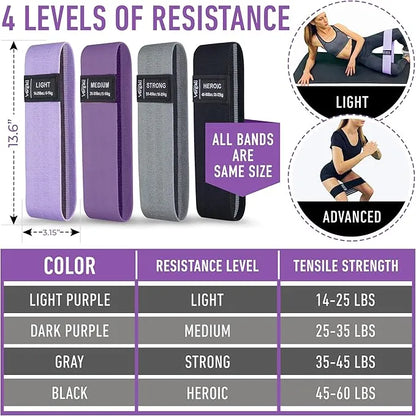Fabric Resistance Bands Set – 4 Levels with Workout Guide - Urbizia