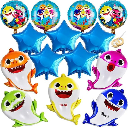 GRAME Shark Birthday Party Balloons Set – 14 Pcs Ocean Theme Decorations - Urbizia