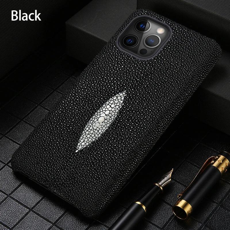 Genuine Stingray Leather Phone Case for iPhone 17 Pro Max Air 16 15 11 12 13 14 Pro Max Plus 15Pro 17Pro 16pro Luxury Back Cover