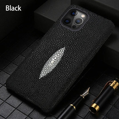 Genuine Stingray Leather Phone Case for iPhone 17 Pro Max Air 16 15 11 12 13 14 Pro Max Plus 15Pro 17Pro 16pro Luxury Back Cover