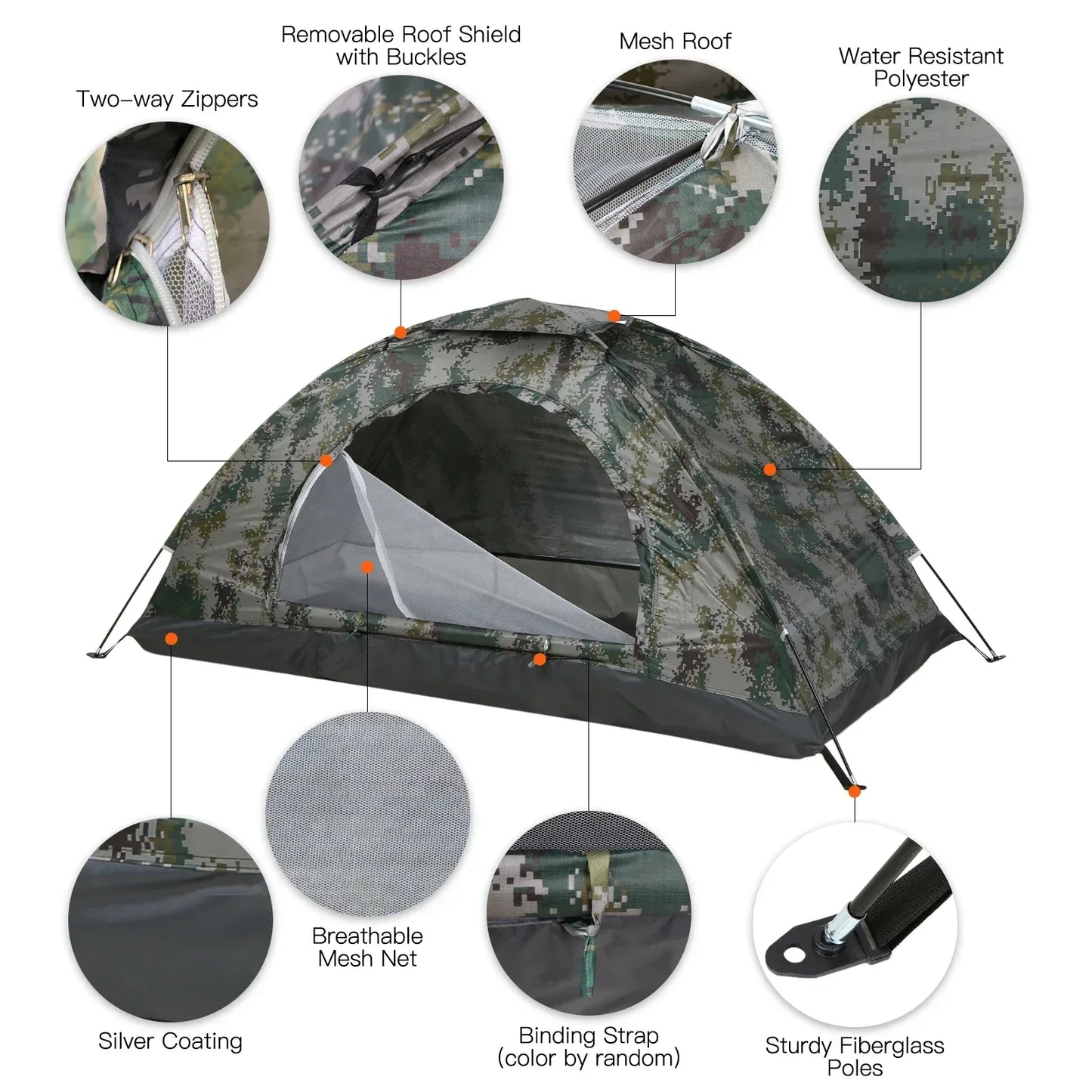 Tomshoo 1/2 Person Ultralight Camping Tent Single Layer Portable Hiking Tent Anti-UV Coating UPF 30+ for Outdoor Beach Fishing - Urbizia