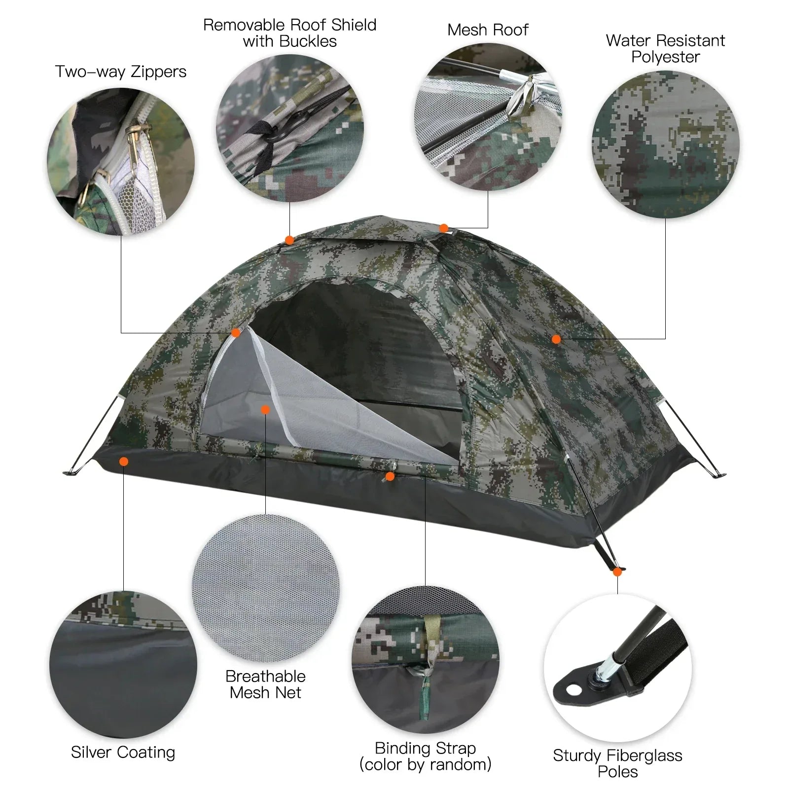 Tomshoo 1/2 Person Ultralight Camping Tent Single Layer Portable Hiking Tent Anti-UV Coating UPF 30+ for Outdoor Beach Fishing - Urbizia